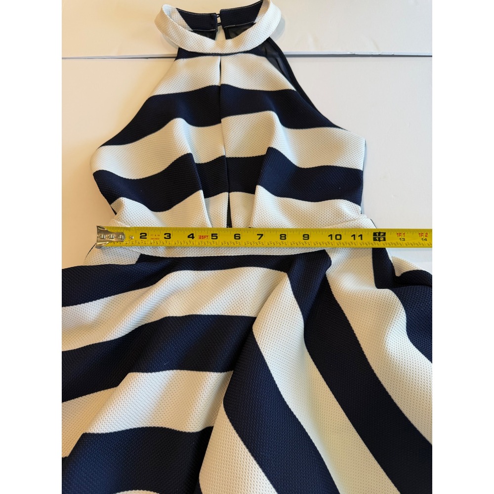 Charlotte Russe Navy White Striped Halter Open Back Fit Flare Dress Small - Picture 6 of 8